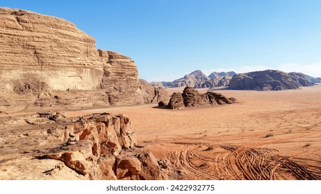 Camel trekking through the Wadi Rum desert, Jordan