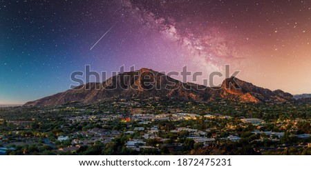 Camelback Mountain in phoenix arizona with milky way galaxy