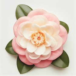 Camellia Flower In A Top View, Isolated On A White Background, Suitable For Use On Valentine's Day Cards, Love Letters, Or Springtime Designs.