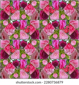 Camellia Pink Blossom Petals Collage Pattern - Shutterstock ID 2280736879