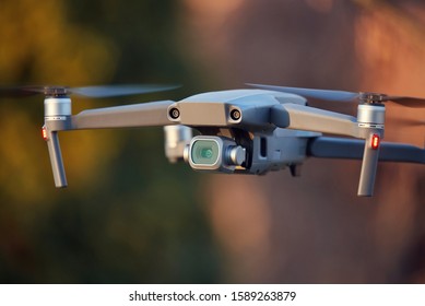 Camera drone in flight closeup outdoor flying