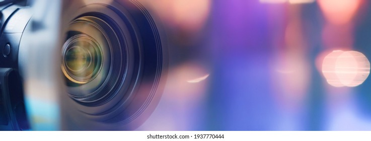  Camera Lens Close Up And Blue Background 