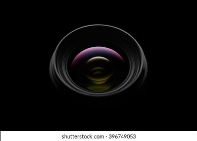 Camera Lens Close Up On Dark Background