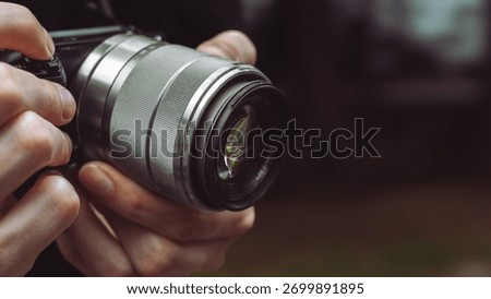 Camera lens close up with reflection digital background. Photographer camera hobby electronic devise. camera shutter. camera copy space luxury background for advertisement and design