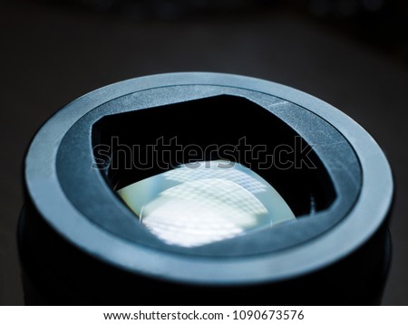 Camera lens closeup with copyspace. 