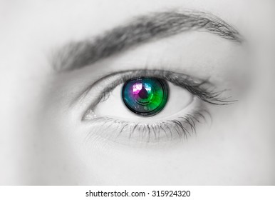The camera lens inside the eye -  technology background