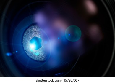 Camera Lens With Lense Reflections. Macro Concepts.