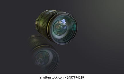 camera lens with reflection isolated on a gray background.