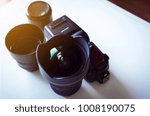 Camera lense with reflections,close up