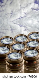 Camera Lenses with a blu sky reflection