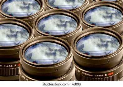 Camera Lenses with a blu sky reflection