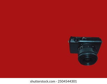 camera mirrorless on red background