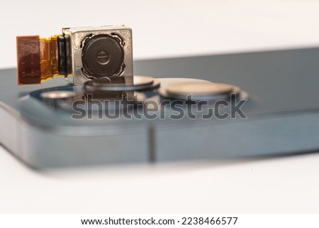 camera modules being used in mobile phones. development of mobile cameras. Digital camera lens part. sensor and technology smartphone new high resolution cameras