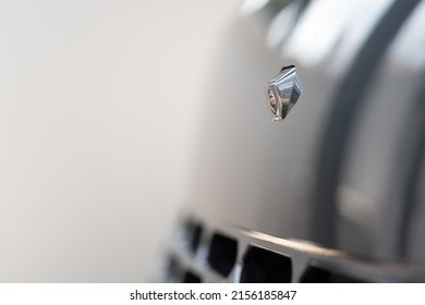 A camera on car's bumper part, using as surrounding view for parking assistant. Technology for transportation object equipment. Selective focus.