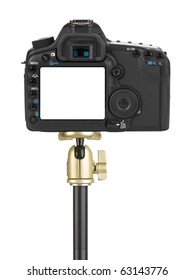 Camera On Tripod Isolated On White Background