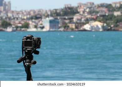 A camera on tripod for time lapse shooting