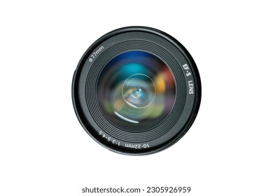 Camera photo lens over white background