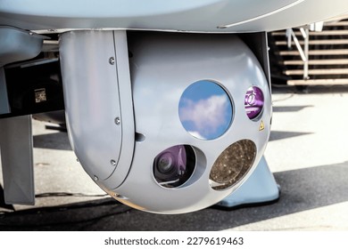 Camera sensor pods under an unmanned aerial surveillance drone aircraft. - Shutterstock ID 2279619463