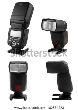 camera speedlights flashes over white