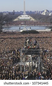 Camera Stands And Crowd On Bill Clinton's Inauguration Day January 20, 1993 In Washington, DC