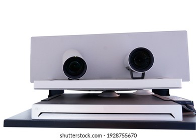 Camera For Video Conferencing. Teleconference. Video Conference Equipment Isolated On White Background.