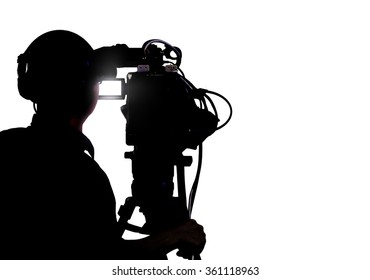 Cameraman shooting over white