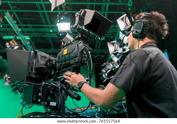 Cameraman Taking Broadcast Camera Broadcast Television Stock Photo