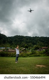 CAMERON HIGHLANDS, MALAYSIA - DECEMBER 5, 2016: RFC Global Series Offroad Race. Last Camp Site. Drone Launching