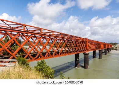 Camerons, West Coast, New Zealand - 18 December 2019: The Railway Bridge At State Highway No. 6 Over The Taramakau River