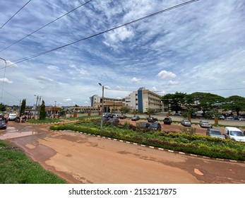 Yaoundé, Cameroon, April 22, 2022: An Ultra Wide Angle Profile View Of The Yaoundé General Hospital In Camenoun