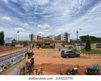 Yaoundé, Cameroon, April 22, 2022: An Ultra Wide Angle Front View Of The Yaoundé General Hospital In Camenoun