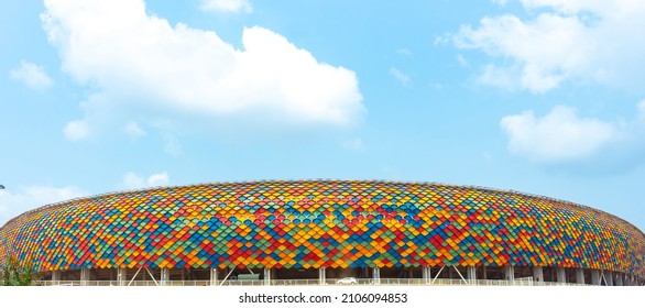 Yaoundé, Cameroon - January 9, 2022: The Olembe Omnisports Stadium in Yaoundé. A design based on pangolin scales