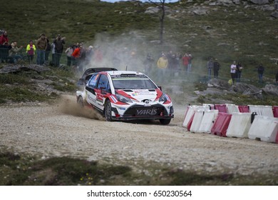 Caminha, Portugal, May 19, 2017: Finnish Driver And Co-driver, Jari Matti Latvala And Miikka Anttila, Steer Their Toyota Yaris WRC In Caminha, Northern Portugal, During The Portugal WCR Rally.