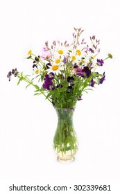 Camomile And Wild Flowers Bouquet On A White Background