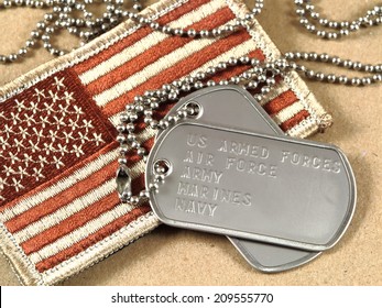 Camouflage American Flag With Dog Tags