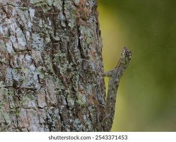 Camouflaged Lizard on Tree Bark Reptile Wildlife Nature Green Close up Animal Tropical Forest - Powered by Shutterstock