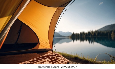 Camp, camping tent on the lake