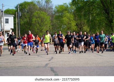 Camp Douglas, Wisconsin - May 16, 2022: Locals Participated In 5 Mile Run During Arm Force Days.