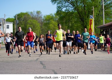 Camp Douglas, Wisconsin - May 16, 2022: Locals Participated In 5 Mile Run During Arm Force Days.