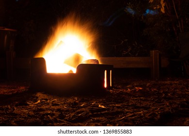 Camp fire at night.