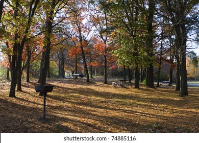 Camp Ground Set In The Autumn Colors.