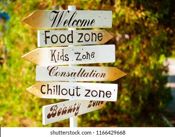 Camp Ground Sign, Welcome, Food Zone, Kids Zone, Consultation, Chillout Zone, Beauty Zone