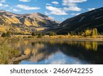 Camp Hale-Continental Divide National Monument, Colorado. Historic, prehistoric, natural and recreational area in central Colorado. Camp Hale Pond reflects the autumn landscape of this historic area.