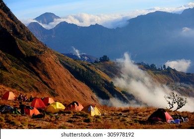 Camp On Rinjani Volcano, Lombok (Indonesia)