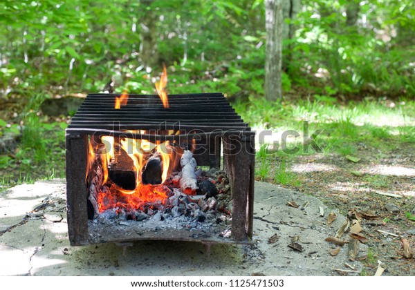 Camp Site Fire Pit Lit Burning Stock Photo Edit Now 1125471503