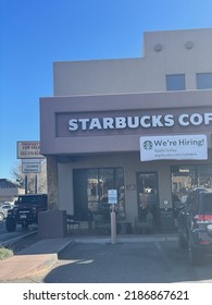 Camp Verde, Ariz.  USA - February 5, 2022: Starbucks advertises that they are hiring workers. 0016