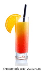 Campari Orange Cocktail, Isolated On White