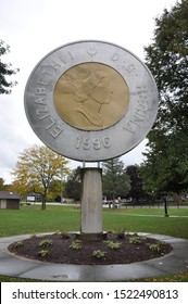 Campbellford, Ontario, Canada - September 29, 2019: Giant Toonie Monument At Old Mill Park In Downtown Campbellford.