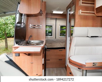 Camper Van Motorhome Inside New Modern Wooden Interior