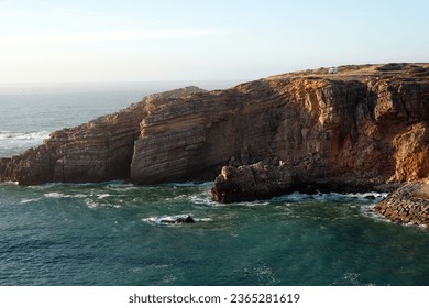 camper van parking on cliff at Algarve West Coast  - Shutterstock ID 2365281619